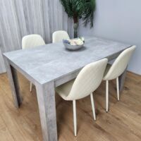 Wooden Rectangle Dining Table Sets with Set of 4 Chairs, Grey and Cream