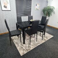 KOSY KOALA ALL BLACK GLASS DINING TABLE AND 6 BLACK FAUX LEATHER CHAIRS (Black, Table with 6 chairs)