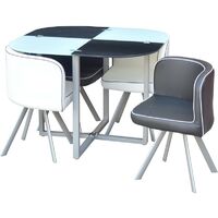 GLASS DINING TABLE AND 4 FAUX LEATHER CHAIRS,SPACE SAVER, BLACK AND WHITE (BLACK/WHITE) - Black