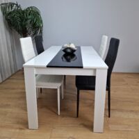 KOSY KOALA White and Black Wood Dining Table with 2 White and 2 Black Faux Leather Metal Chairs High Gloss Wood Dining Table Set - black and white