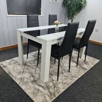 KOSY KOALA White Wood Dining Table and 4 Black Faux Leather Chairs High Gloss Wood Dining Set (Table with 4 black chairs) - black and white