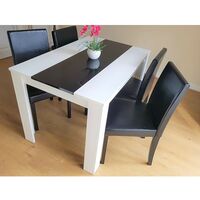 Kosy Koala White and Black Wood Dining Table With 4 Black Faux Leather Chairs High Gloss Dining Table Set - Black