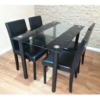 KOSY KOALA STUNNING GLASS, BLACK DINING TABLE SET AND 4 FAUX LEATHER CHAIRS (Black table and 4 wood chairs) - Black