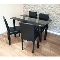KOSY KOALA STUNNING GLASS, BLACK DINING TABLE SET AND 4 FAUX LEATHER CHAIRS (Black table and 4 wood chairs) - Black