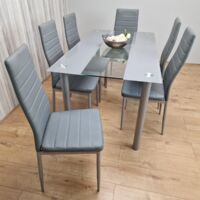 Kosy Koala Stunning Glass Grey Dining Table Set And 6 Grey Leather Chairs (Grey/Clear Table and 6 Grey Chairs) - Grey/Clear
