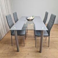 KOSY KOALA STUNNING GLASS GREY DINING TABLE AND 4 GREY FAUX LEATHER CHAIRS KITCHEN DINING TABLE SET - Grey