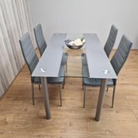KOSY KOALA STUNNING GLASS GREY DINING TABLE AND 4 GREY FAUX LEATHER CHAIRS KITCHEN DINING TABLE SET - Grey