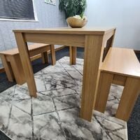 Modern Dining Table Wooden Table with 2 Benches Dining Table Set for 4 Kitchen Dining Table and and 2 Benches -oak117+2benches - oak effect