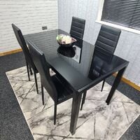 KOSY KOALA ALL BLACK GLASS DINING TABLE AND 4 FAUX LEATHER CHAIRS (Black, Table with 4 chairs) - Black