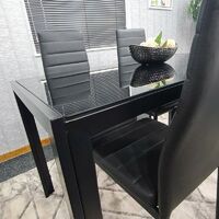 KOSY KOALA ALL BLACK GLASS DINING TABLE AND 4 FAUX LEATHER CHAIRS (Black, Table with 4 chairs) - Black