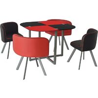 KOSY KOALA GLASS DINING TABLE with 4 FAUX LEATHER CHAIRS,SPACE SAVER (BLACK/RED)