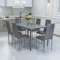 KOSY KOALA ALL GREY GLASS DINING TABLE AND 6 GREY FAUX LEATHER CHAIRS (Grey, Table with 6 chairs)