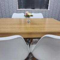 MODERN WOODEN OAK effect DINING TABLE 4 WHITE TULIP CHAIRS kitchen dining table set