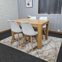 MODERN WOODEN OAK EFFECT DINING TABLE WITH 4 WHITE TULIP CHAIRS KITCHEN DINING TABLE SET - Oak table and 4 white chairs