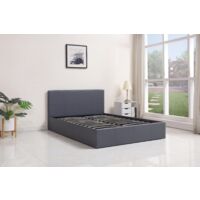Ottoman Storage Bed Side Lift Opening Grey leather 3ft single bed (Grey, 3FT SINGLE) - Grey