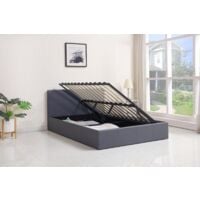 Ottoman Storage Bed Side Lift Opening grey leather double bed (Grey, 4ft6 DOUBLE) - Grey