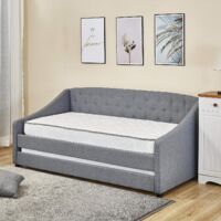 KOSY KOALA Linen fabric grey daybed sofabed with underbed trundle living room bedroom furniture guest day bed sofabed - Grey