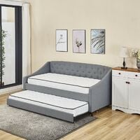 KOSY KOALA Linen fabric daybed grey sofa bed with underbed trundle living room bedroom furniture guest day bed sofabed - Grey