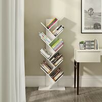 KOSY KOALA White Tree Bookshelf 8 Tier Floor Standing Bookcase with Wooden Shelves Magazine Rack Display Unit for Living Room