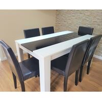Kosy Koala White and Black Wood Dining Table With 6 Black Faux Leather Chairs High Gloss Dining Table Set