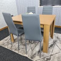 Dining Table Set of 4 , Kitchen Dining Table set of 4, Dining Table with 4 Chairs , Oak Wood Table and 4 Grey Chairs