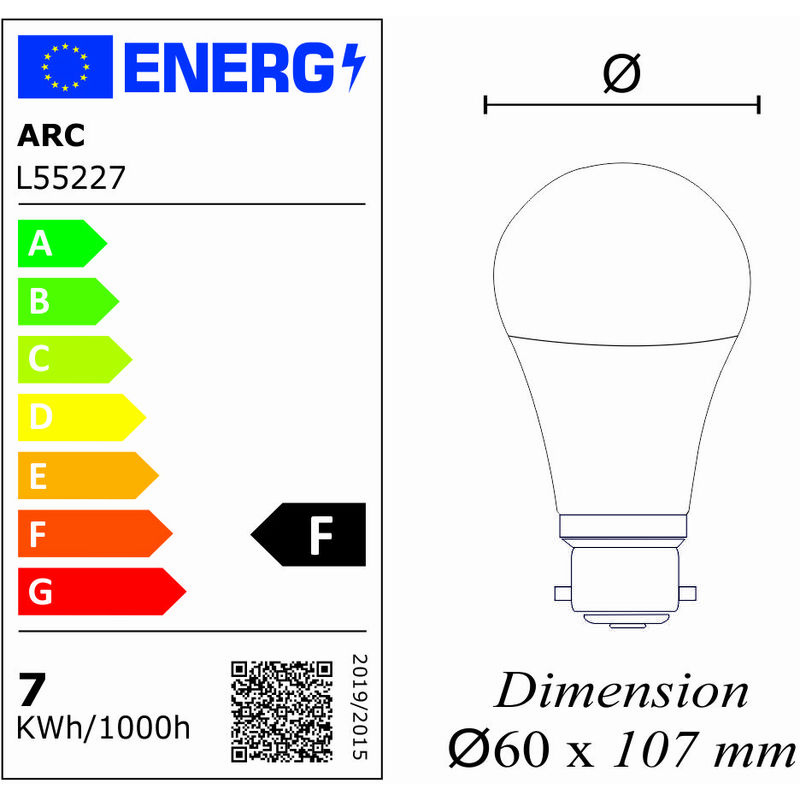 10 x Ampoules à led standard B22 baïonnette culot 9w = 45w