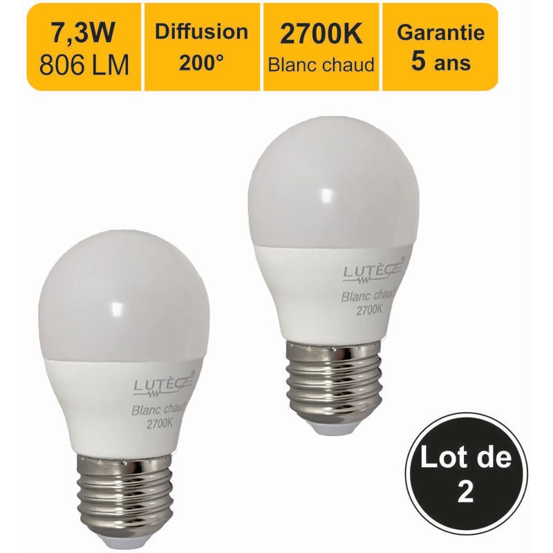 Lot de 10 ampoules LED E27 standard 8,8W 806Lm 3000K - garantie 2 ans