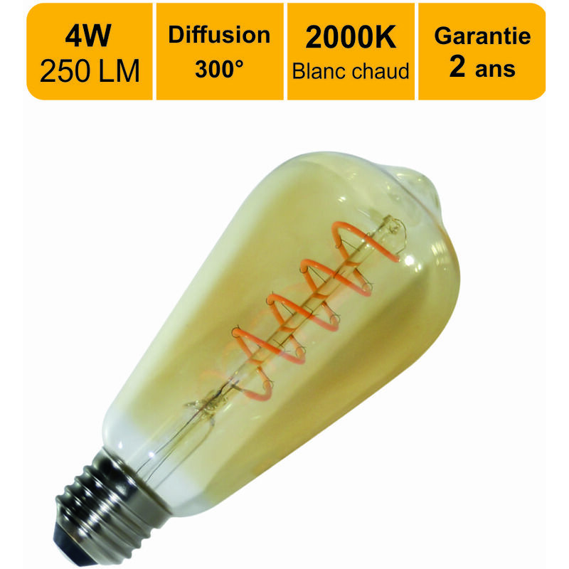 Ampoule LED Edison E27 4 watt 300 lumen 20000 heures label A+