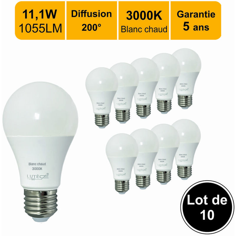 Lot de 5 Ampoules LED E27 11W 1055 Lumens