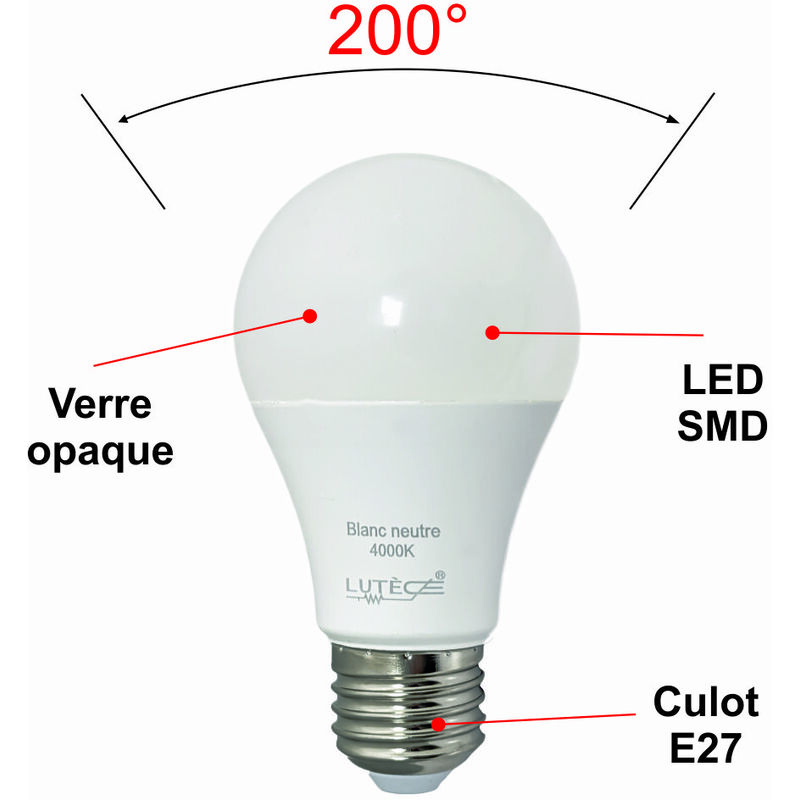 Lot de 10 ampoules LED 11,1W (équiv. 75W) E27 1055lm 6400K - garantie 5 ans  - Eclairages intérieur/Ampoules LED SMD - arc-group