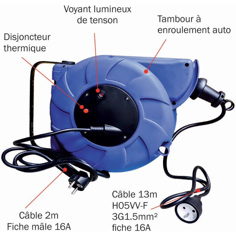 Tuyaux d'arrosage Gefom Enrouleur automatique mural 22m ho5vv-f 3x1. 5mm²  avec protection thermique