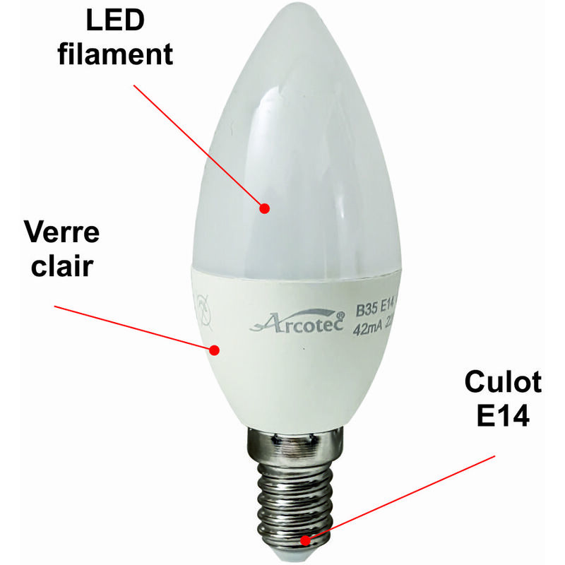 Ampoule LED E14 flamme 4,9W 470Lm 3000K - garantie 2 ans