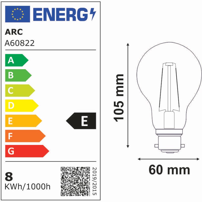 Ampoule LED filament B22 8W 950Lm 2700K - garantie 2 ans