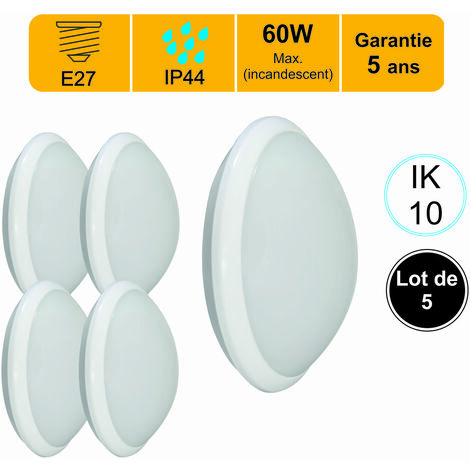 Lot de 5 appliques d'extérieur Hublot E27 rond IP44 IK10 - garantie 5 ans