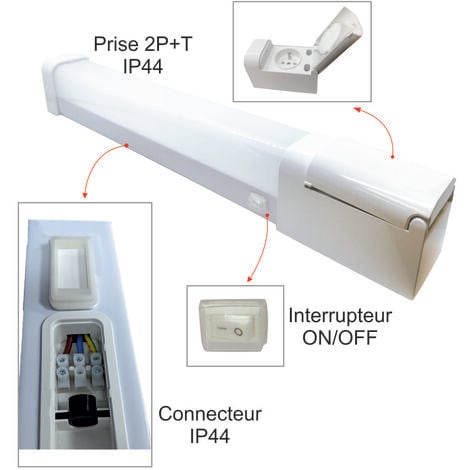 Applique LED salle de bain 12W - 1350lm - 4000K + prises 16A 2P+T IP44 - garantie 3 ans