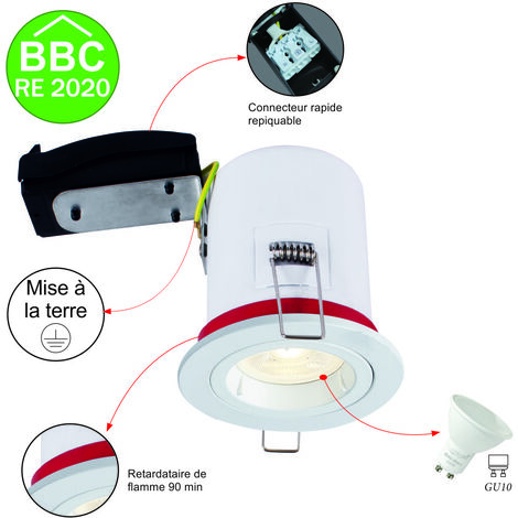 Lot de 5 supports spot BBC salle de bain IP65 + GU10 6W 450lm inclus - garantie 2 ans