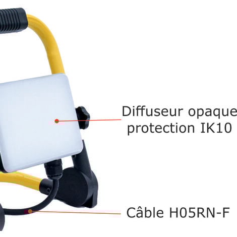Projecteur de chantier LED 50W 4500 LM IP65 4000K câble 1,8M - garantie 5 ans