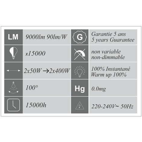 Projecteur LED de chantier 2x50W 2x4500lm 4000K avec trépied ajustable - garantie 5 ans