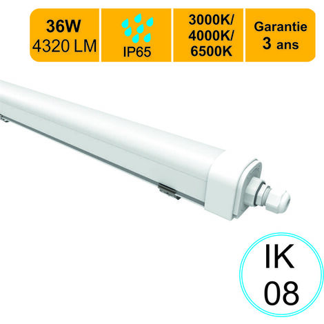 Réglette LED étanche IP65 36W 4320lm - 3CCT - traversant - garantie 3 ans