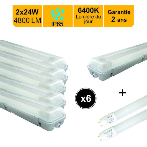 [JAMAIS UTILISÉ] Lot de 6 boitiers étanche traversant IP65 150cm + 2 tubes LED 2x24W 4800lm 6500K  - garantie 2 ans