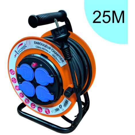 Enrouleur PRO de chantier 3G1.5 25m IP44 platine fixe (anti twist) - câble H07RN-F- 4 prises 16A - garantie 2 ans