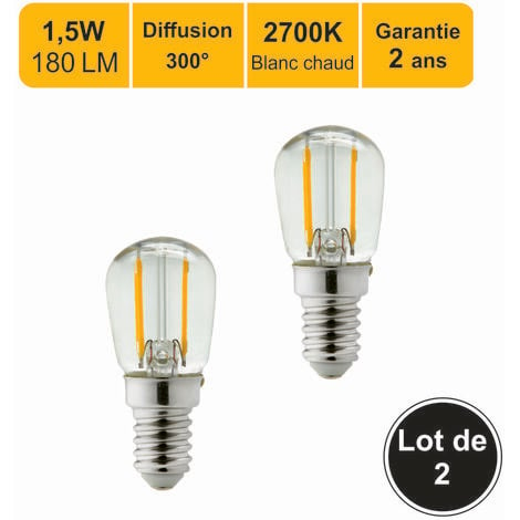 Lot de 2 ampoules LED filament E14 1.5W 180Lm 2700K - ST26 Frigo
