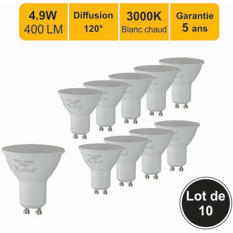Lot de 10 Ampoules LED GU10 5W eq. 50W 4000K Blanc Naturel