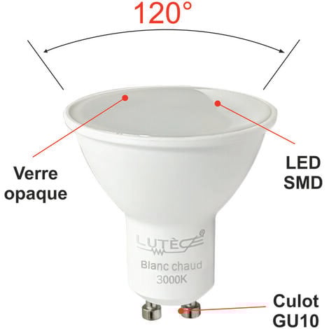 [JAMAIS UTILISÉ] Lot de 10 ampoules LED GU10 4,9W - 120° - 400Lm 3000K - garantie 5 ans
