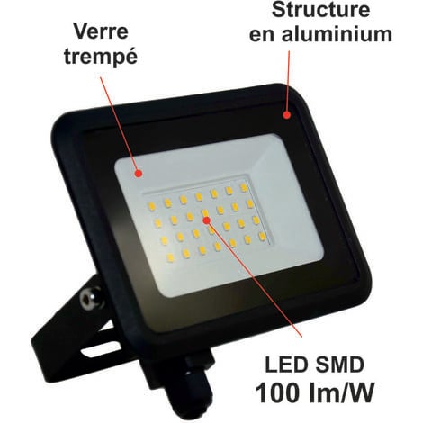 Lot de 5 projecteurs LED 10W 1000 LM 3000K IP65 connexion en direct - garantie 5 ans