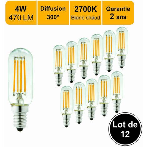Lot de 12 ampoules LED filament E14 4W) 470Lm 2700K - garantie 2 ans
