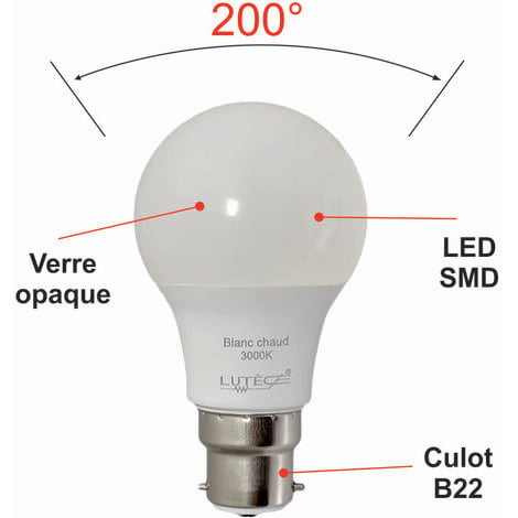 Lot de 2 ampoules LED B22 7,3W 806Lm 3000K - garantie 5 ans