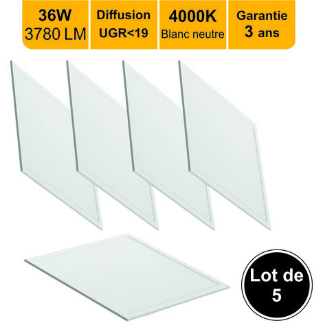 Lot 5 dalles LED 36W 60x60 UGR19 3780lm 4000K - garantie 5 ans