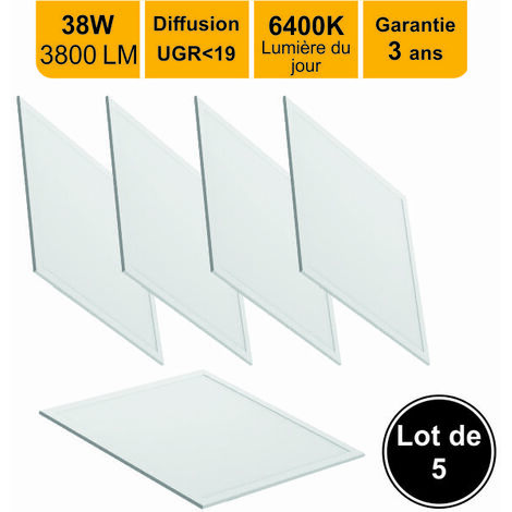 Lot 5 dalles LED 38W 60x60 UGR19 3800lm 6500K - garantie 5 ans