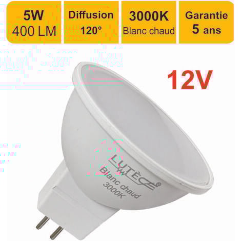 Lot de 10 ampoules LED GU5.3 (MR16) 12V 5W 400Lm 3000K - garantie  5 ans